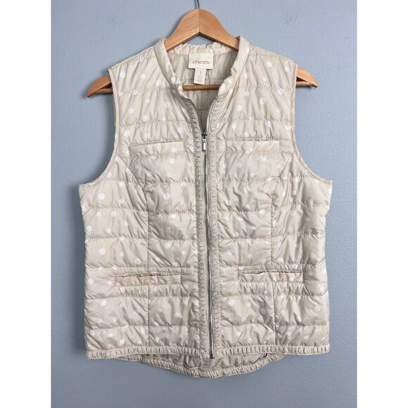 Chico's Women's M Vest Quilted Puffer Polka Dot Full Zip Lightweight Casual Chic - Picture 2 of 9